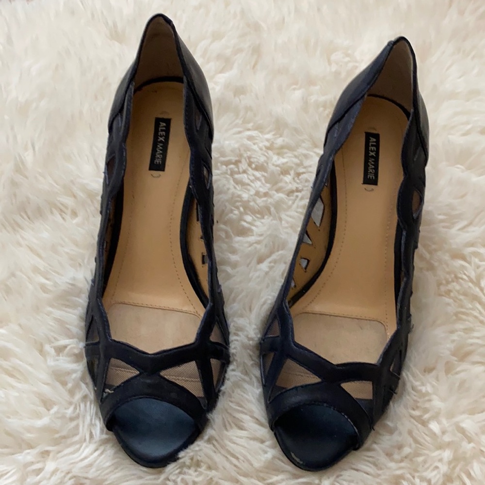 Navy Peep Toe Pumps
